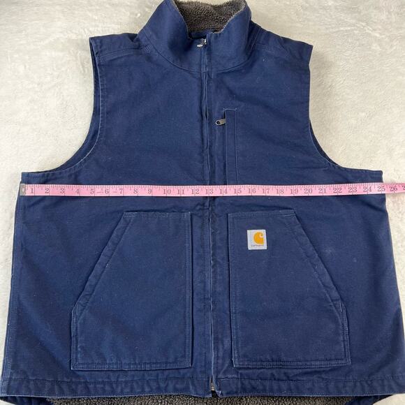 Carhartt Navy Blue Sherpa Lined Canvas Vest Men's size Large  104277 - Picture 6 of 7